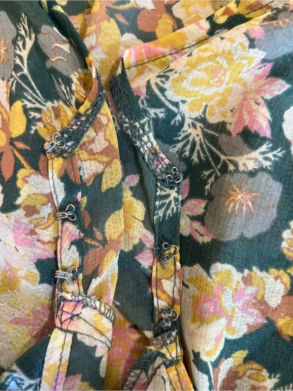 Free People Green Floral Tie-Front Blouse